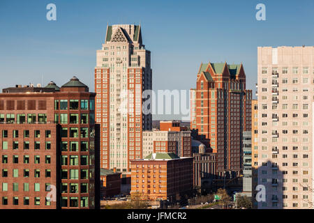 USA, Rhode Island, Providence, city skyline from Prospect Terrace Park, dawn Stock Photo