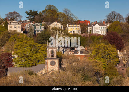 USA, Rhode Island, Providence, elevated view of the Cathedral of Saint John and College Hill Stock Photo
