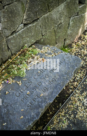USA, Massachusetts, Salem, Salem Witch Trials Memorial, memorial to person convicted of witchcraft during the Salem Witch Trials of 1692-1693 Stock Photo
