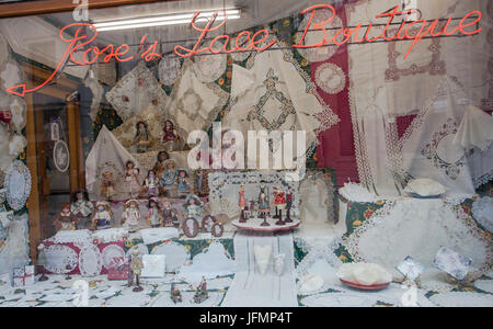 Brussels, Belgium - June 18, 2011: Traditional handmade lace boutique shop in Brussels Stock Photo