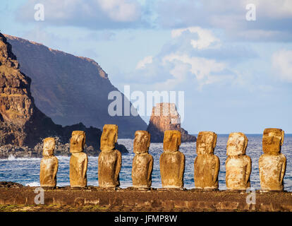 Moais in Ahu Tongariki, Rapa Nui National Park, Easter Island, Chile Stock Photo