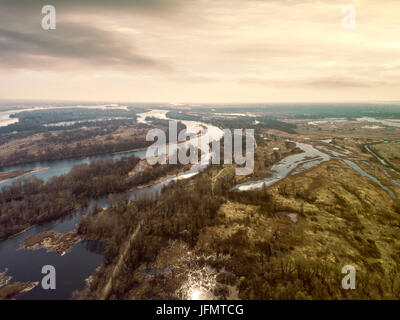 Early spring landscape from above. Aerial view. Stock Photo