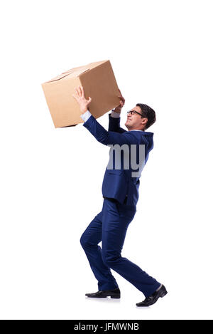 Businessman lifting box isolated on white Stock Photo - Alamy