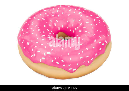 pink donut with decorative sprinkles, 3D rendering isolated on white background Stock Photo