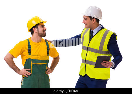 The two workers isolated on the white background Stock Photo