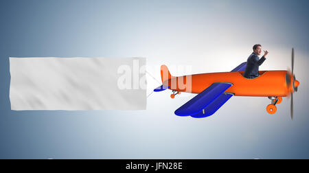 The old vintage airplane with banner ribbon Stock Photo