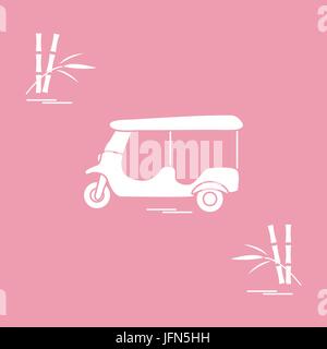 Stylized icon of tuk-tuk and bamboo. Traditional taxi in Thailand, India. Design for banner, poster or print. Stock Vector