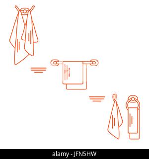 Set of  towels hanging on different holders. Design for poster or print. Stock Vector