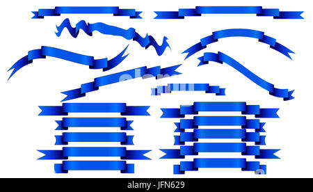 Set of blue ribbons on white background. Banner shapes sticker, label and decoration collection. Stock Photo