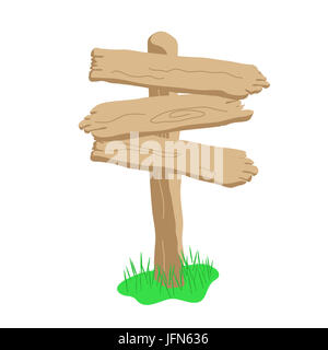 Three arrow shape blank cartoon style wooden sign board isolated on white background Stock Photo