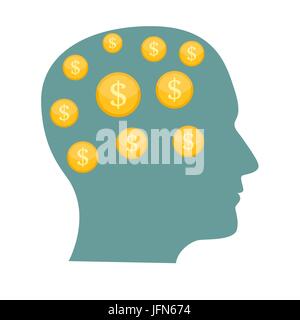 Money in Head Flat Business Concept Vector Illustration Stock Vector