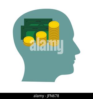 Money in Head Flat Business Concept Vector Illustration Stock Vector