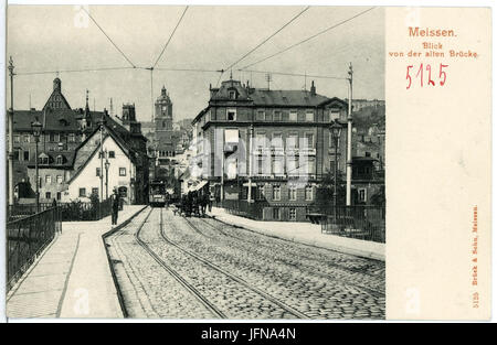 05125-Meißen-1904-Blick von der alten Brücke auf Elbstraße und Frauenkirche-Brück & Sohn Kunstverlag Stock Photo