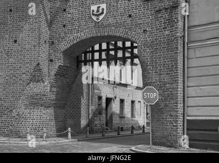 Namyslow Old town historic tenement houses medieval city walls Namyslow Brama Krakowska Gate Opolskie voivodship Stock Photo