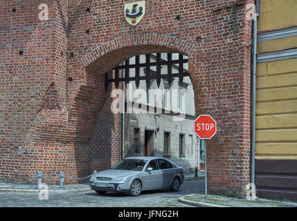 Namyslow Old town historic tenement houses medieval city walls Namyslow Brama Krakowska Gate Opolskie voivodship Stock Photo