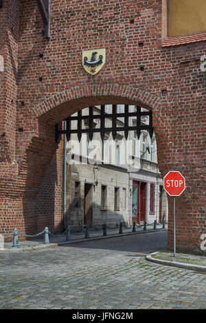 Namyslow Old town historic tenement houses medieval city walls Namyslow Brama Krakowska Gate Opolskie voivodship Stock Photo