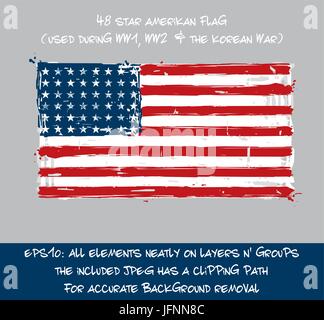 48 Star American Flat Flag - Vector Artistic Brush Strokes and Splashes. Grunge Illustration, all elements neatly on layers and groups. The JPEG has a Stock Vector