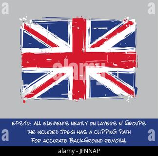 United Kingdom Flat Flag - Vector Artistic Brush Strokes and Splashes. Grunge Illustration, all elements neatly on layers and groups. The JPEG has a c Stock Vector