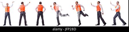 Man in life jacket isolated on white Stock Photo