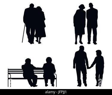 Vector illustration of a elderly couples silhouettes Stock Vector