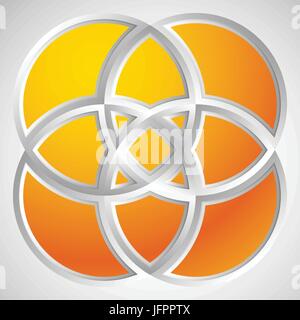 Shape with overlapping circles motif. Geometric intersecting circles, rings abstract icon Stock Vector
