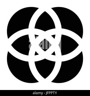 Shape with overlapping circles motif. Geometric intersecting circles, rings abstract icon Stock Vector