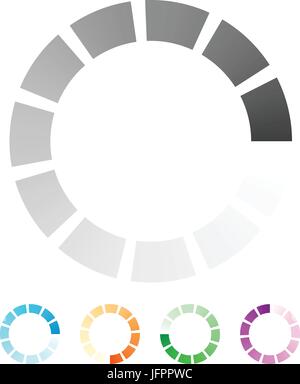 Progress, process indicator with 4 step. Progress bar, preloader (buffer) symbol. Gray plus 4 color circular loading symbol for presentations, infogra Stock Vector