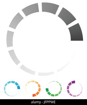 Progress, process indicator with 4 step. Progress bar, preloader (buffer) symbol. Gray plus 4 color circular loading symbol for presentations, infogra Stock Vector
