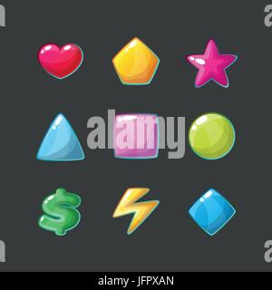 Colorful glossy shapes icons set , isolated vector game assets Stock Vector