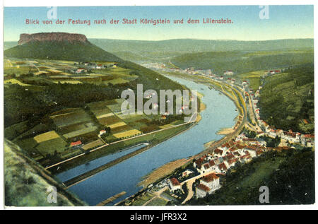 13669-Königstein-1911-Blick von der Festung auf Stadt, Elbe und Lilienstein-Brück & Sohn Kunstverlag Stock Photo