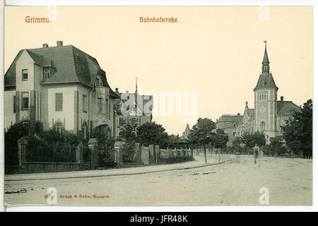 09986-Grimma-1908-Bahnhofstraße-Brück & Sohn Kunstverlag Stock Photo