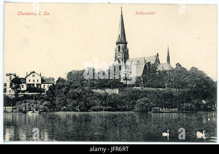 15606-Chemnitz-1913-Schloßteich und Schloßkirche-Brück & Sohn Kunstverlag Stock Photo
