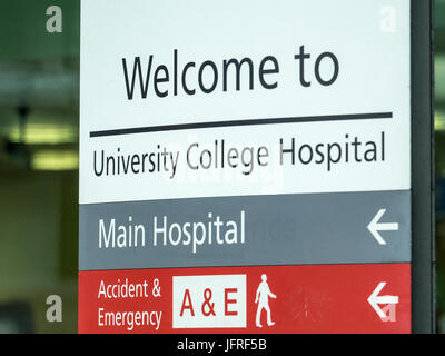 UCH London - Sign outside the University College Hospital in Euston Road, central London UK Stock Photo