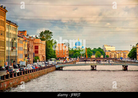 St. Petersburg, panoramic view of the Fontanka River embankment, city ...