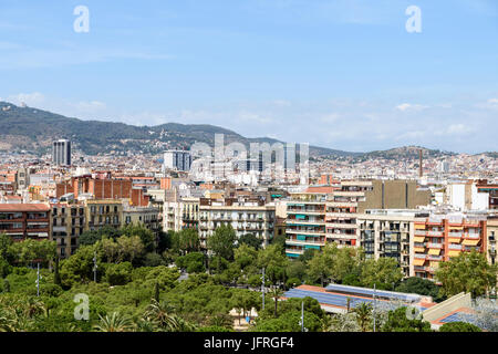 Aerial Panoramic View Of Downtown Barcelona City In Spain Stock Photo ...
