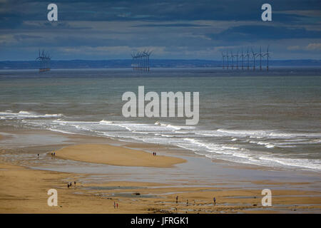 Distant windfarm Saltburn-by-the-Sea, North Yorkshire, England Stock Photo