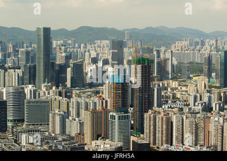 Shenzhen cityscape - aerial view at Nanshan from nanshan mountain; Guangdong province, People's republic of china Stock Photo