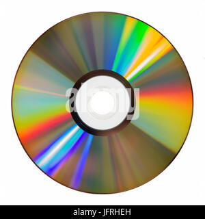 top view of iridescent cd rom on white background Stock Photo