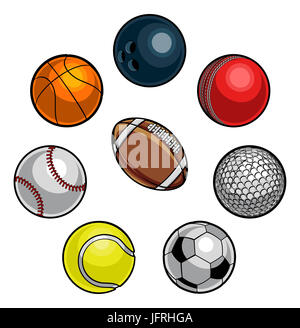 A set of cartoon sports balls icons Stock Photo