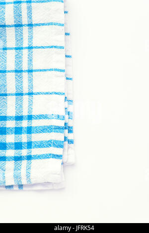 Turquoise, blue cloth, kitchen towel with checkered pattern, isolated on white background isolated. Stock Photo