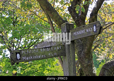 Hebden Bridge wooden signpost Stock Photo - Alamy