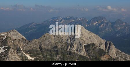Wildhuser Schofberg, mountain seen from Mount Santis. Visible rock layers. Stock Photo