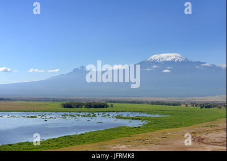 Snow on top of Mount Kilimanjaro in Amboseli Stock Photo