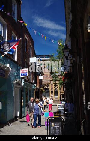 Gandy Street in Exeter City Centre, Independent shopping alleyway.  Devon, UK. July, 2017. Stock Photo