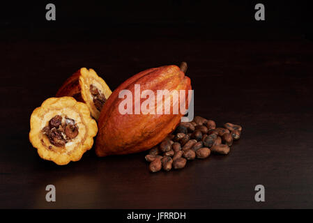Cacao farmer  harvest fruits background. Natural cocoa fruit Stock Photo