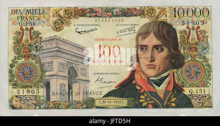 10 000 francia frank bankjegy 1957, hátoldal Stock Photo - Alamy
