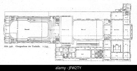 Alte städtische Tonhalle in Düsseldorf, 1863, Erweiterung von 1889 bis 1892, Architekten Hermann vom Endt und Bruno Schmitz, Stadtbaumeister Eberhard Westhofen und Stadtbaurat Peiffhoven, Obergeschoss Grundriss Stock Photo