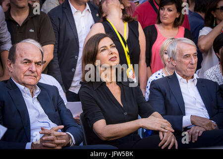 Rome, Italy. 01st July, 2017. Pierluigi Bersani (L), Giuliano Pisapia (R), and Laura Boldrini (C) during demonstration held by the group 'Insieme' (Together), a new coalition of left-center parties in central Rome. The goal of the coalition 'Insieme' is to build dialogue, autonomous from Democratic Party leader Matteo Renzi, but also to speak with the electors and to give the progressive electorate a reference. Credit: Andrea Ronchini/PacificPress/Alamy Live News