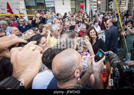 Rome, Italy. 01st July, 2017. Laura Boldrini during demonstration held by the group 'Insieme' (Together), a new coalition of left-center parties in central Rome. The goal of the coalition 'Insieme' is to build dialogue, autonomous from Democratic Party leader Matteo Renzi, but also to speak with the electors and to give the progressive electorate a reference. Credit: Andrea Ronchini/PacificPress/Alamy Live News