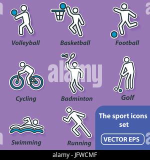 Summer sports, icons. This is a set of vector flat icons for sites. Stock Vector